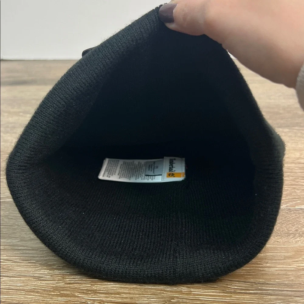 Timberland Black Knit Beanie Cuffed Logo Patch Hat OS